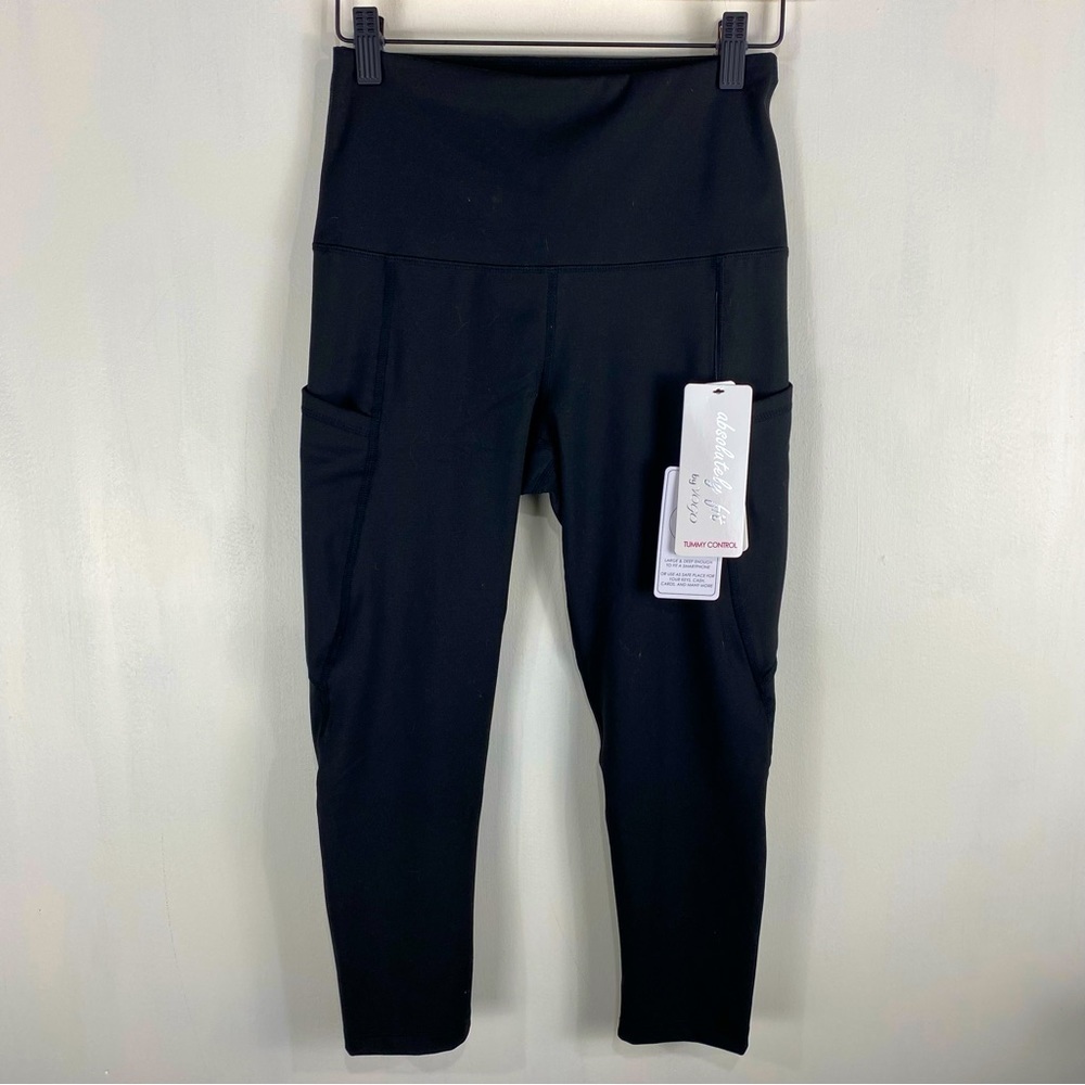 Absolutely Fit High Waisted Pockets Stretchy‎ Capri Leggings Black Small (NWT)
